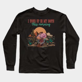 I Woke Up In My Boots This Morning Mountain Boots Cactus Desert Long Sleeve T-Shirt